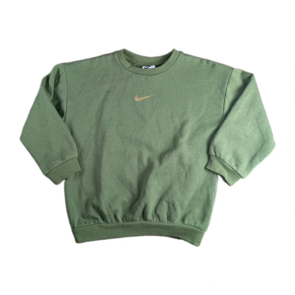 Nike Kids Olive Green Fleece Crewneck Sweatshirt Size 6 (5–6 Years)